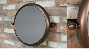 Miroir mural en métal pour salle de bain, modèle inclinable finition brun noisette aux reflets cuivrés, Ø40cm