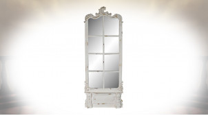 Très grand miroir ornemental patine blanche style baroque 215 cm