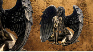Ailée et séductrice, représentation d'un ange féminin en résine, finition bronze effet ancien à reflets, collection Nudités, 17cm