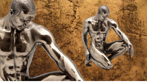 Soumission et élégance, représentation d'un homme nu avec genoux à terre, en résine finition cuivrée bronze, collection Nudités, 15cm