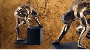 Vaillant et persistent, représentation d'un homme s'appuyant sur un piédestal, finition bronze doré effet laiton, collection Nudités, 20cm