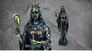 Santa Barbara, représentation de la sainte martyre Barbe en résine, finition bronze effet oxydé, collection Terre des Dieux, 20cm