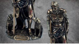 Saint Lazarre, représentation du premier ressucité avec bequilles et deux chiens, en résine finition laiton vieilli, collection Terre des Dieux, 20cm