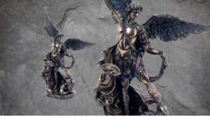 Archange Saint-Michel, représentation du chef des forces du ciel sur démon au sol, en résine finition bronze laiton, collection Terre des Dieux, 26cm
