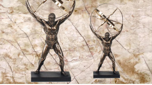 Atlas, représentation du titan qui porte le monde, en résine et métal, ambiance contemporaine, 22cm