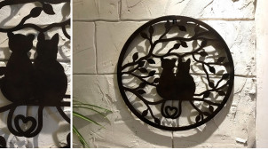 Gatitos, décoration murale en métal avec 2 chats sur une branche, Ø50cm