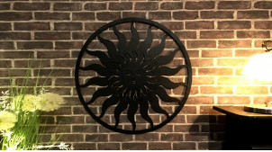 Soleil Incas, grande décoration murale en métal finition noir charbon, intérieur ou extérieur, de Ø82cm