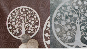 Genévrier, décoration d'Arbre de la vie en forme de disque rond, en métal finition blanc ancien, collection DMJ, Ø50cm