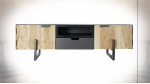 Meuble TV en métal et bois d'acacia finition naturelle de style contemporain, 165cm