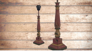 Pied de lampe en bois sculpté, modèle Victoria de 41cm, finition naturelle usée colorée, ambiance lampe bord de mer