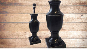 Pied de lampe amphore en bois, modèle Oxford de 55cm, finition charbon brillant, ambiance classieuse et classique