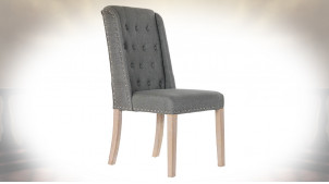 Chaise de style classique avec assise en lin finition grise et dossier capitonné, 102cm