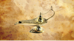 Lampe d'Aladin en laiton doré brillant, effet métal sculpté, 26cm