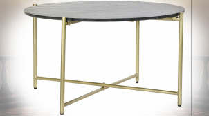 Table basse circulaire en fer finition dorée et marbre noir de style moderne, Ø81cm