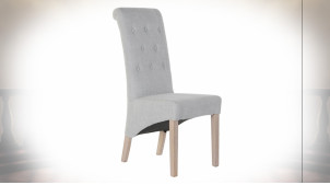 Chaise en bois de caoutchouc et lin, dossier capitonné finition grise de style classique, 107cm