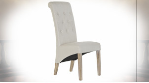 Chaise de style traditionnel en lin finition gris perle et dossier capitonné, 107cm