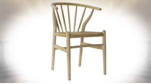 Chaise en bois d'orme finition naturelle et rotin de style rétro, 80cm