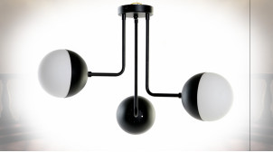 Suspension luminaire à 3 feux en métal finition noire de style moderne, 61cm