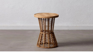 Table d'appoint en bambou tressé, de forme ronde finition naturelle et plateau effet caillebotis, Ø35cm