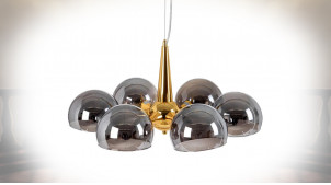 Suspension moderne en métal et globes en verre, finition dorée et argentée brillantes, Ø60cm