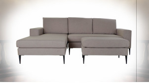 Canapé d'angle en métal noir et polyester finition gris souris avec repose-pieds ambiance contemporaine, 240cm