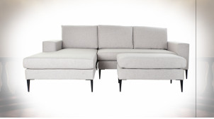 Canapé de style contemporain en polyester finition gris clair et repose-pieds, 240cm