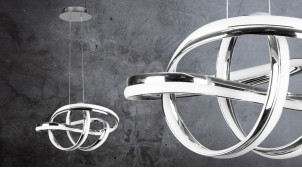 Suspension design en aluminium, finition chromée, forme de noeud lumineux, éclairage led, 48cm