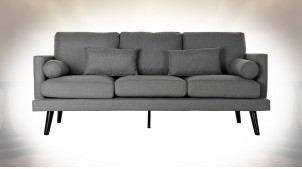 Canapé 3 personnes de style contemporain en polyester finition grise, 195cm