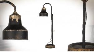 Grande lampe industrielle à poser en métal finition charbon vieilli, hauteur ajustable, 80cm