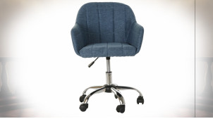 Chaise de bureau en polyester finition bleu marine ambiance contemporaine, 79cm