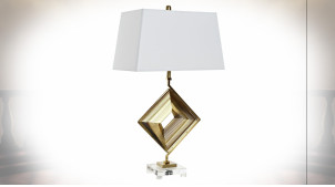 Grande lampe à poser en verre transparent et métal finition dorée ambiance moderne design, 75cm