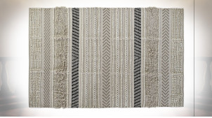 Tapis rectangulaire en coton finition grise et blanc crème de style Boho, 230cm