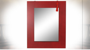 Miroir mural rectangulaire de style Japonais en bois finition rouge coquelicot, 90cm