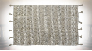 Tapis rectangulaire en coton finition grise et blanc crème ambiance Boho, 230cm