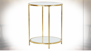 Table d'appoint à 2 étages en miroir, structure en métal finition dorée ambiance moderne chic, 55cm