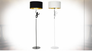 Série de 2 lampadaires en résine finition noire et blanche avec représentation de singes ambiance moderne, 166cm