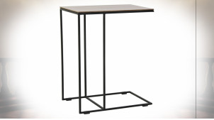 Table auxiliaire en métal finition noire et plateau en bois ambiance industrielle moderne, 61cm