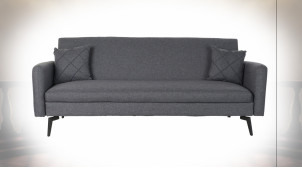 Canapé convertible 3 places en polyester finition gris foncé de style contemporain, 197cm
