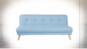 Canapé convertible 3 personnes en tissu finition bleu ciel et pieds en bois de style Scandinave, 172cm