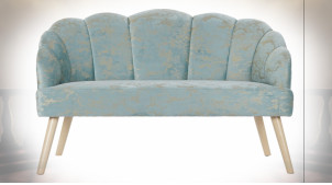 Canapé 2 places en tissu finition bleu ciel et reflets ocre de style rétro, 126cm