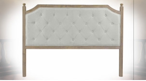 Tête de lit en bois finition naturelle et lin capitonné écru de style classique, 160cm