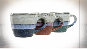 Série de 3 tasses en grès style ancienne poterie, couleurs effet usées, 240ml