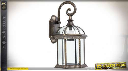 Lanterne d’éclairage pour l’extérieur, avec potence murale de suspension, forme hexagonale, finition bronze vieilli 1 x E27