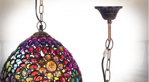 Boule électrifiée en métal et acrylique, ambiance orientale chic multicolore