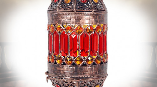Suspension type lanterne électrifiée en métal et acrylique multicolore, ambiance chic orientale