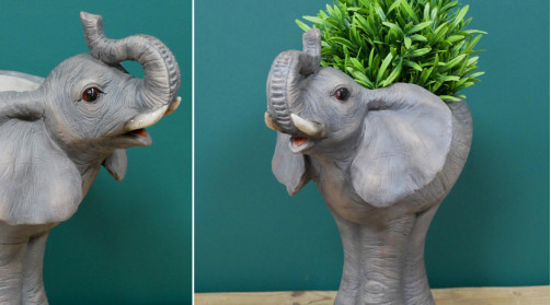 Cache pot en résine en forme d’éléphant, finition grise réaliste, pour pot d’environ 15/17cm