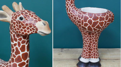 Jardinière en résine en forme de girafe, finition tacheté effet réaliste