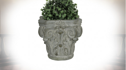 Jardinière cache pot en pierre taillée, série de 2 pièces en forme d’ancienne colonnes grecs ou romaines