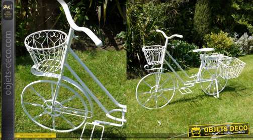 Vélo décoratif jardinière porte-plante en métal coloris crème