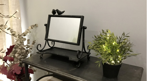 Miroir de table pivotant avec tablette style rétro coloris noir antique